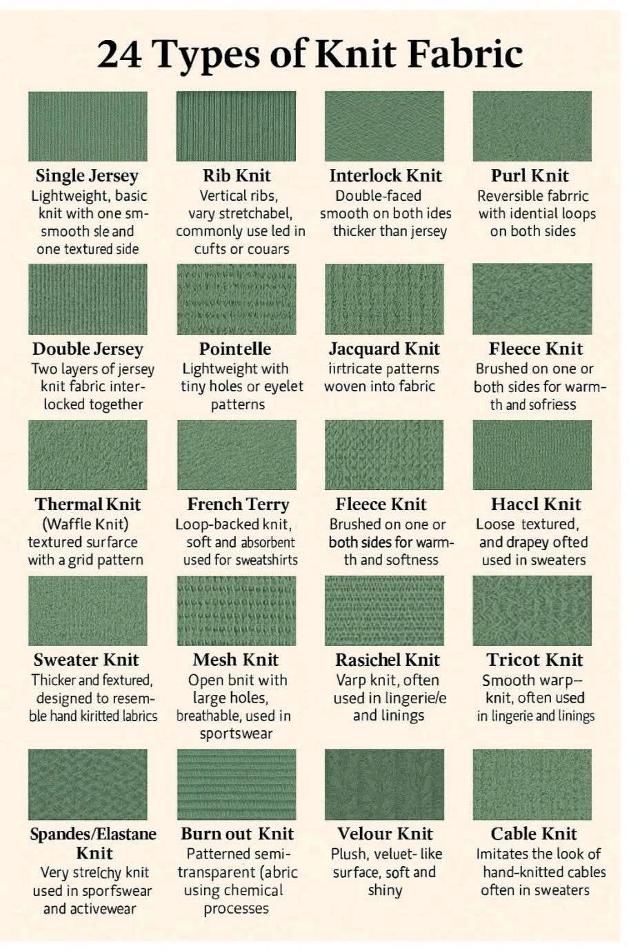 types of knit fabric swatch