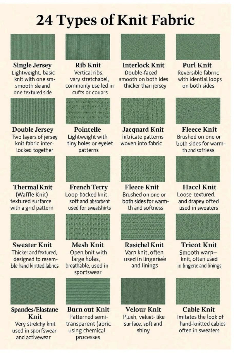 types of knit fabric swatch